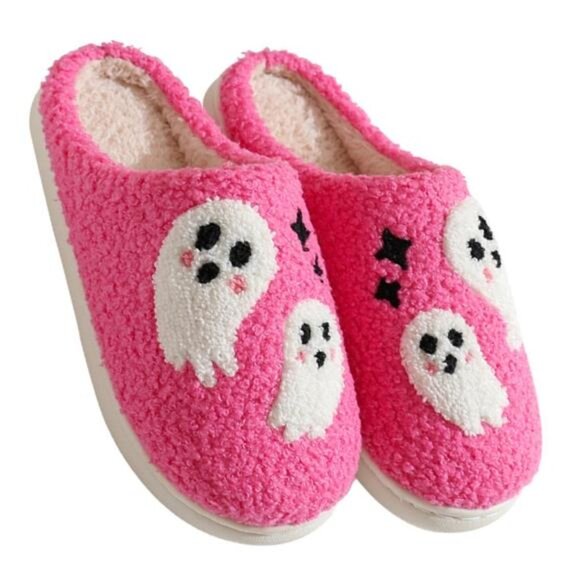 Ghost Print Soft Plush Halloween Slippers - Picture 1 of 7